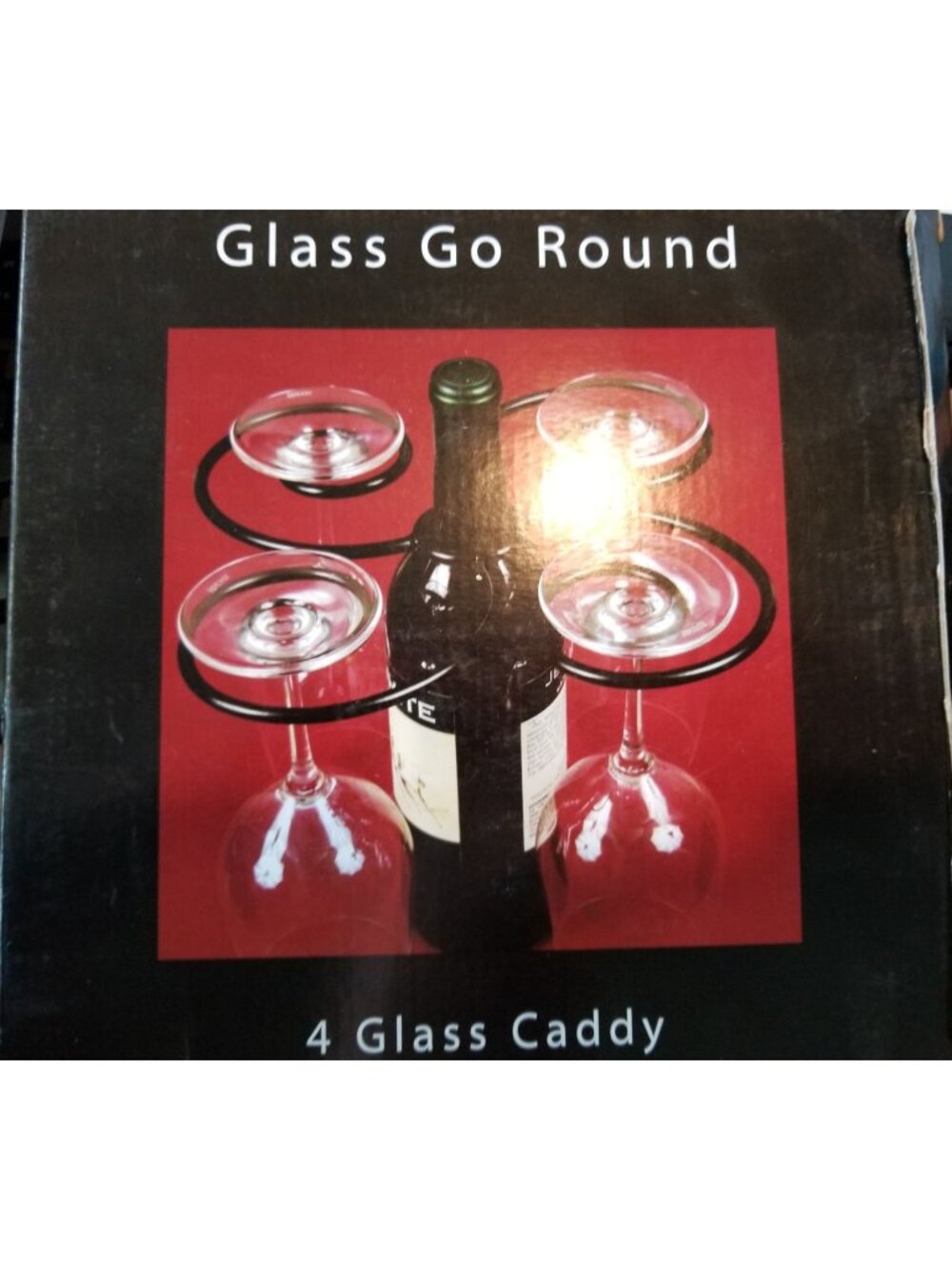 Wine Things Glass Go Round 4-Glass Decorative Caddy, Gold Goes over the Wine Bot
